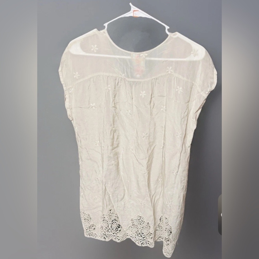 Johnny Was Embroidered Rayon Tunic Dress Small Beige Boho Crochet Hem - Picture 4 of 4